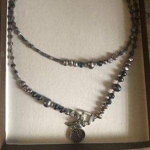 Silpada Sterling Silver Necklace Hematite Glass Pearls Shell Toggle Grey Retired